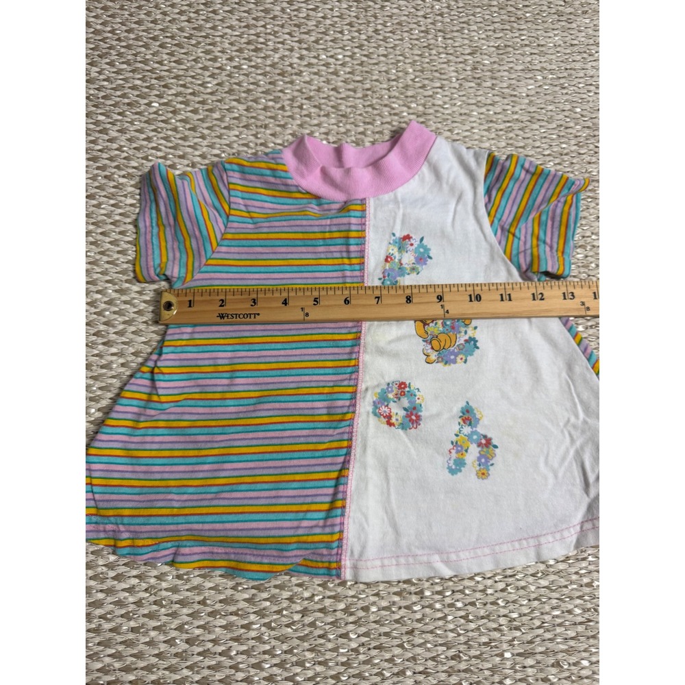 Disney Winnie the Pooh Vintage Stripe Floral toddler T-Shirt Pink 90's Y2K 3T - Picture 3 of 5